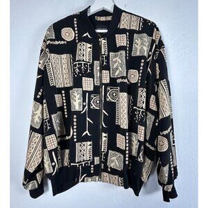 VTG Cascais Of California Womens Full Zip Bomber Jacket Long Sleeve Ethnic Black